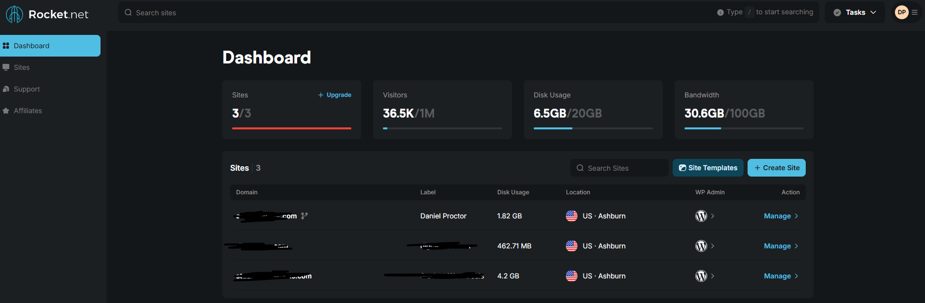 Screenshot from https://rocket.net/docs/how-to-access-the-mission-control-2-0-dashboard/