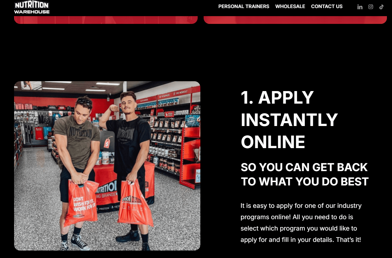 Nutrition Warehouse affiliate program overview document showing commission structure, cookie duration, and ideal partner details on desk
