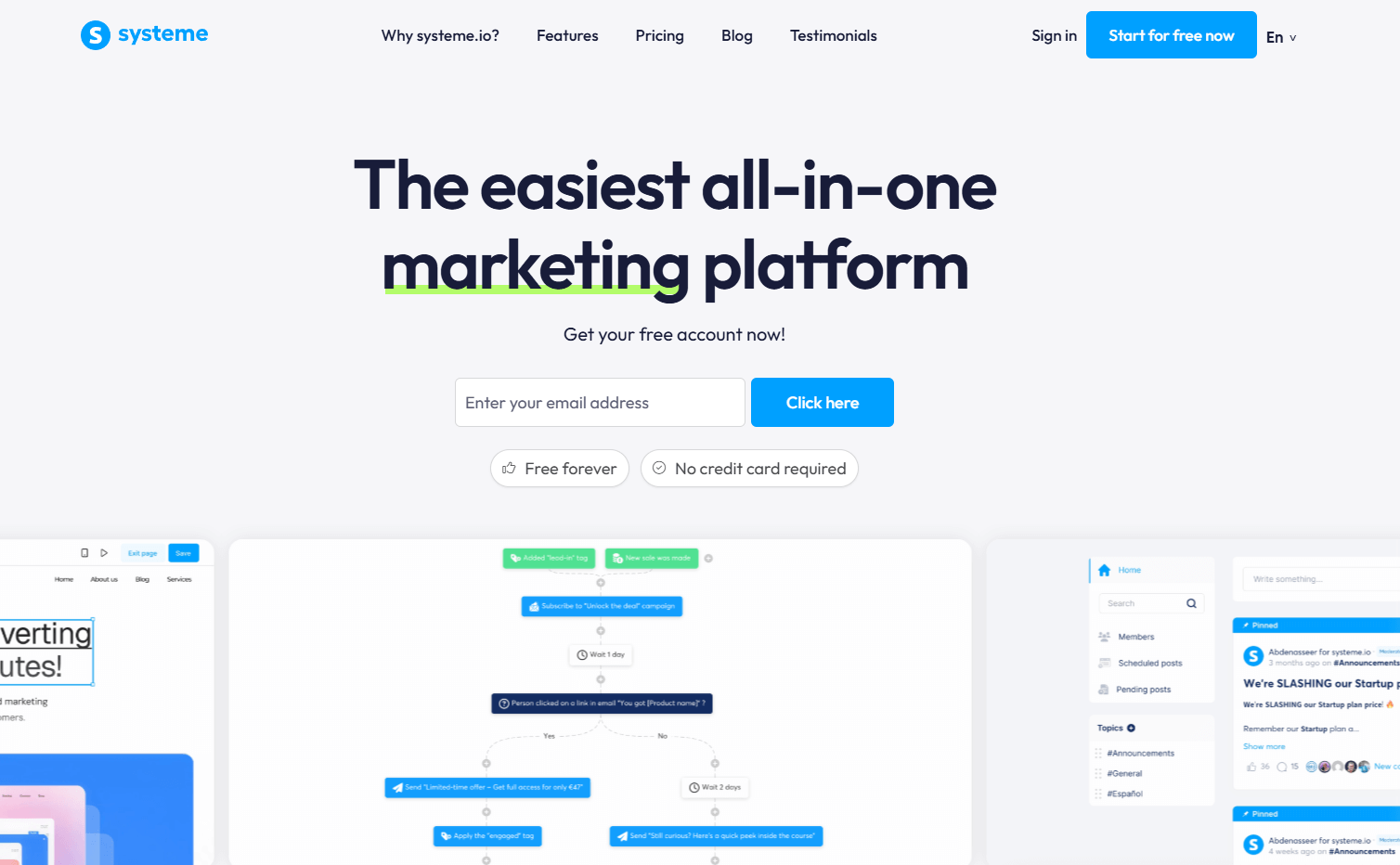 A person working on a laptop with the Systeme.io logo superimposed